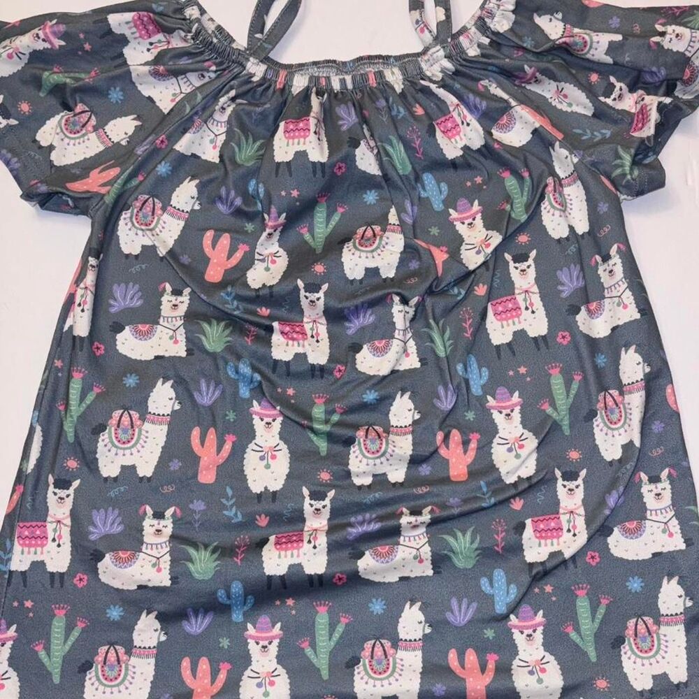 Girls Llama Cold Shoulder Dress Size 4x Cute Cactus Print Summer Dress